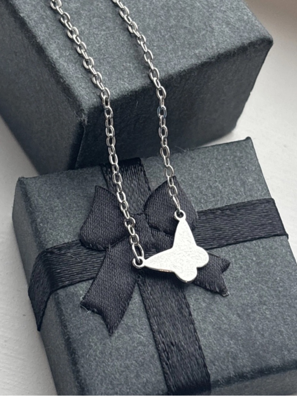 Dainty Butterfly Necklace White Gold Plated Minimalist Layering Chain